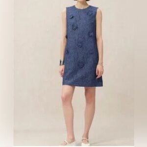 FABRIQUE Sleeveless Blue Mini Dress with Floral Appliqué SIZE M